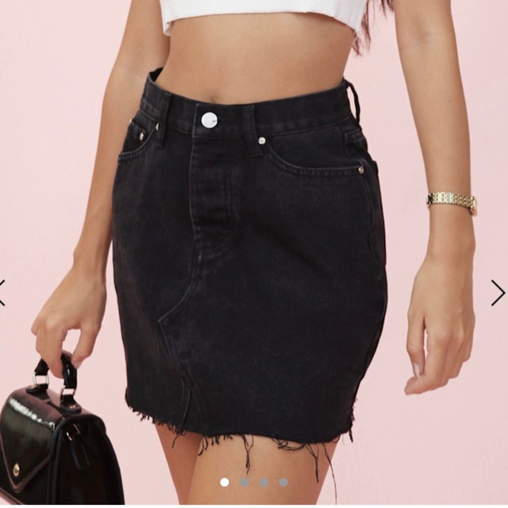 Black denim raw hem skirt